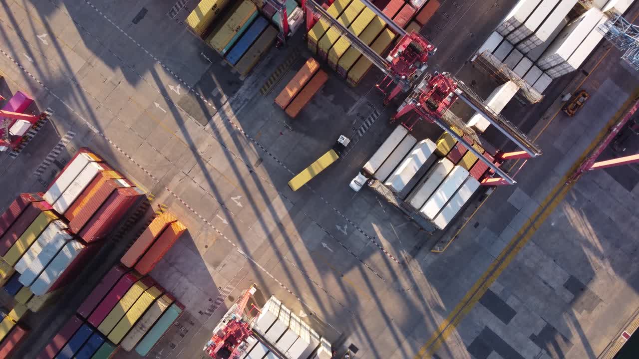 Containers and trucks in logistics center of Buenos Aires port, Argentina