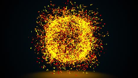 rendering 3d, esfera abstracta generada por computadora de partículas doradas brillantes sobre un fondo negro