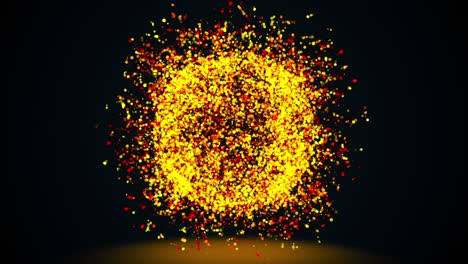 3d rendering, computer generated abstract sphere of golden shimmering particles on a black background