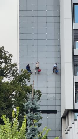 building cleaning workers on high-rise