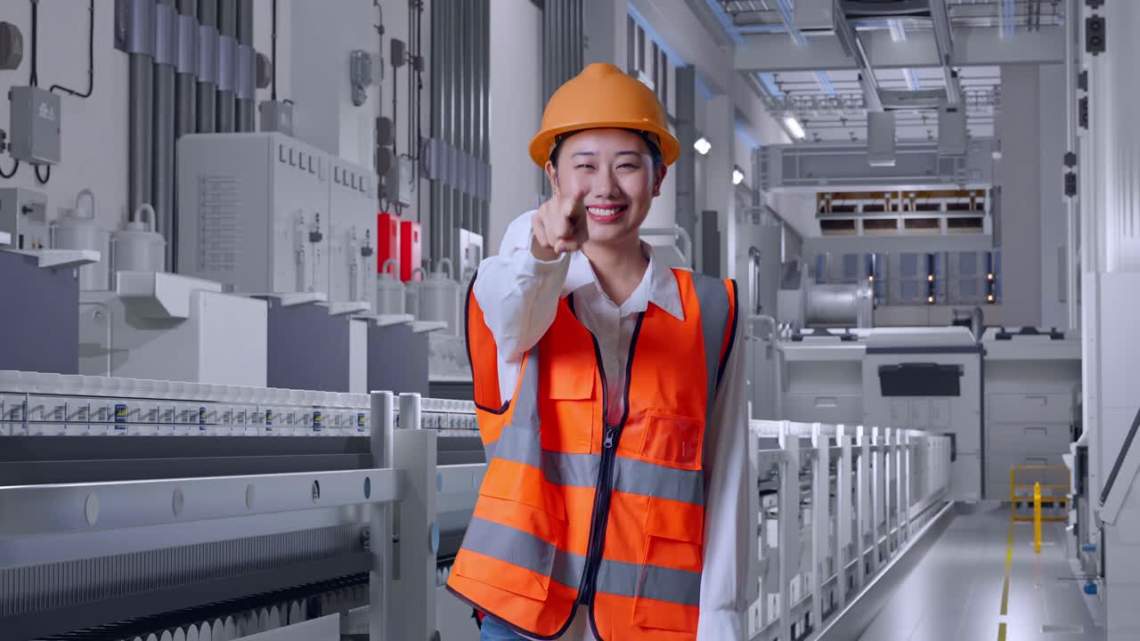 Woman Engineer Pointing at the Production Line