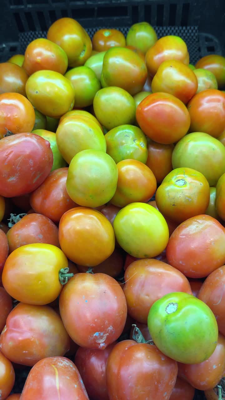Primo piano di pomodori freschi in maturazione in un mercato