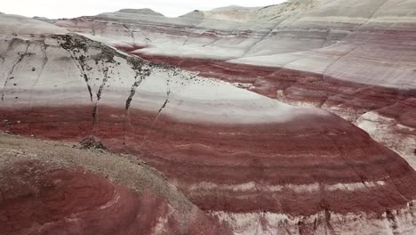 Planet-Mars-Landscape-Resemble-in-Utah-Desert-USA,-Aerial-View-of-Layered-Sandstone-Formation-Near-Hanksville