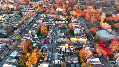 high aerial of suburban town in outskirts of american city