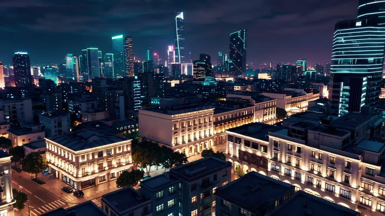 야간 도시 풍경 공중 사진