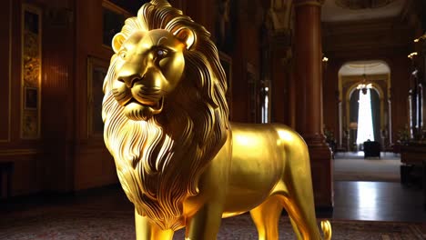 golden lion statue in an ornate palace interior