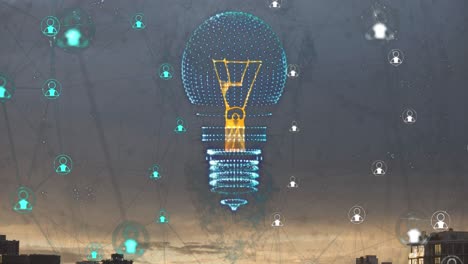 Animation of light bulb and data processing with connections