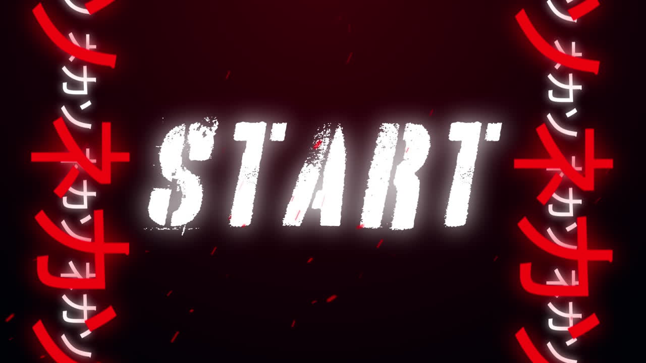Animation vintage video game screen with word start written