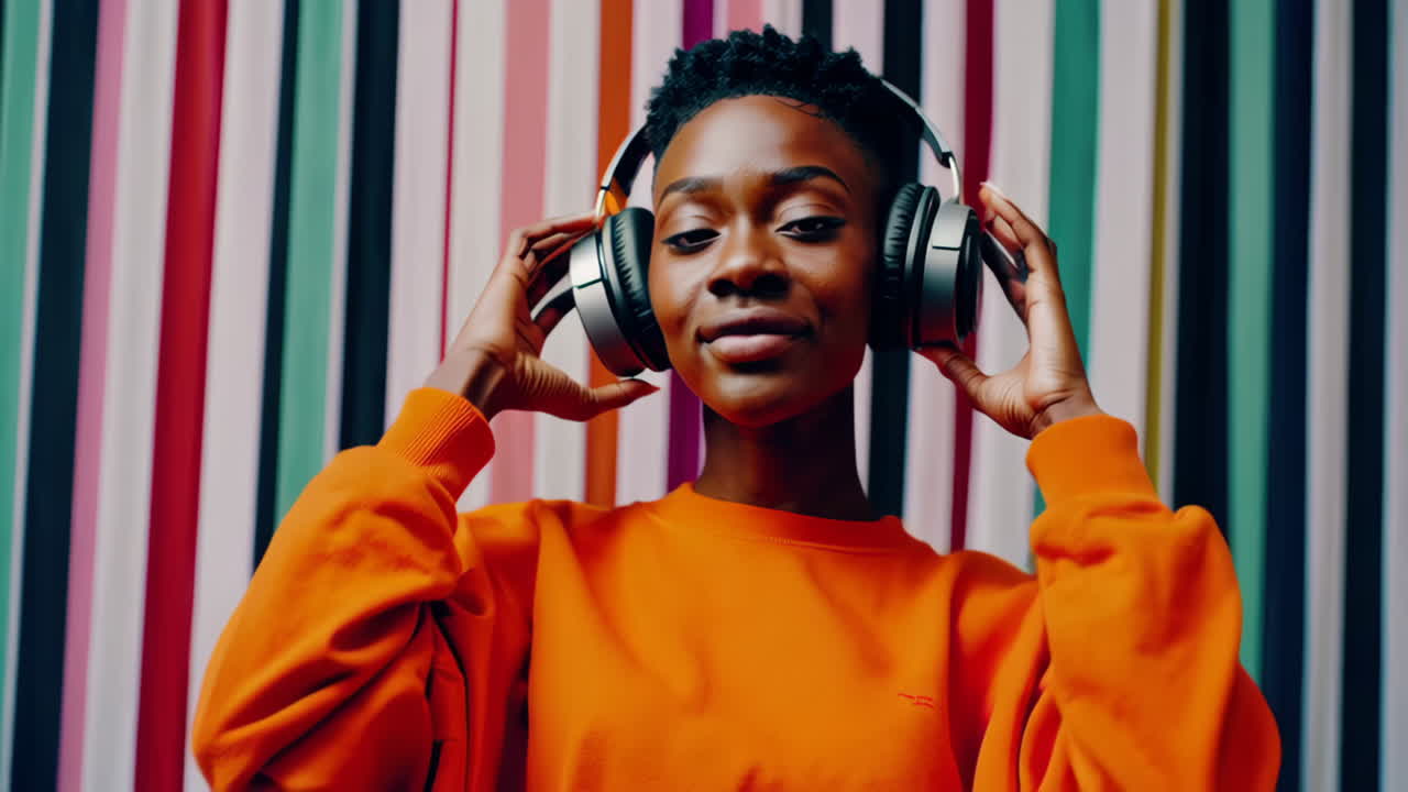 A young woman enjoying music with headphones and a smartphone