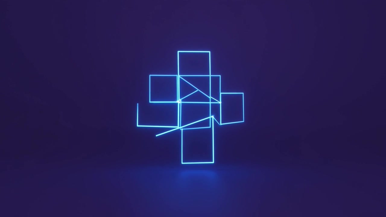 Abstract Neon Blue Geometric Lines Forming a Cross Shape