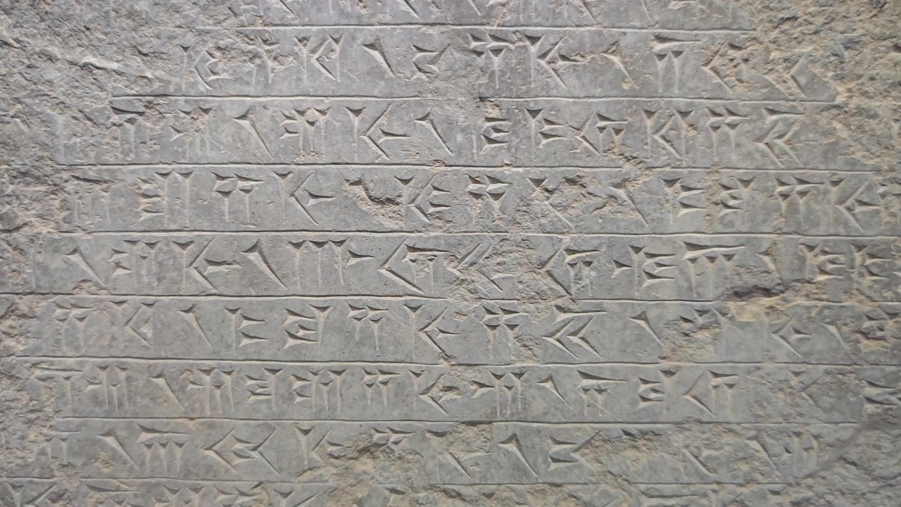 Ancient Cuneiform Inscriptions Carved into Stone Slab