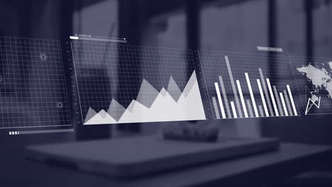 animation of statistics and financial data processing over office