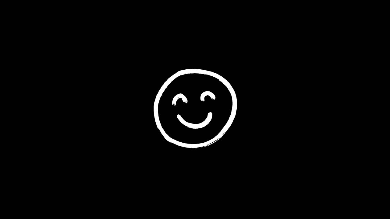 Hand-Drawn White Smiley Face Emoji on Black Background