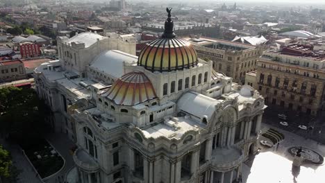 a drone shot of lateral side of palace of fine arts mexico city