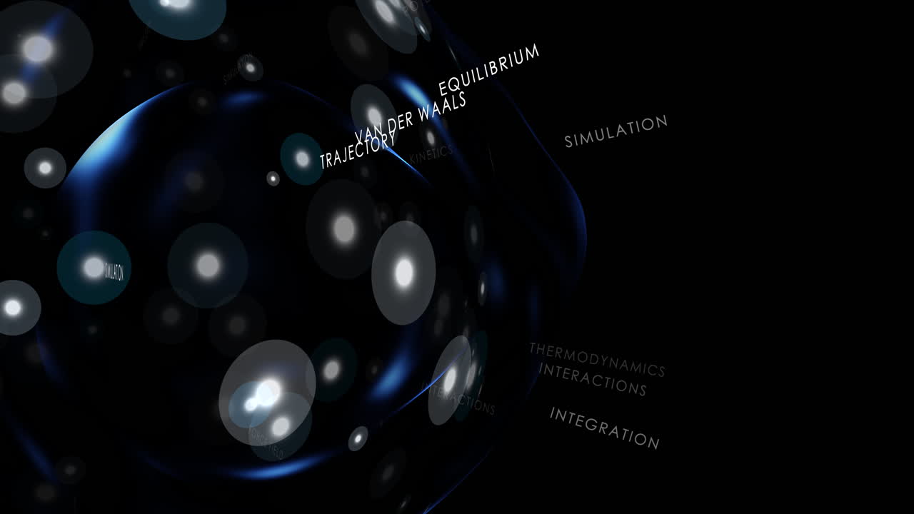 Revolving molecular science overlay with futuristic technology glossary in black space