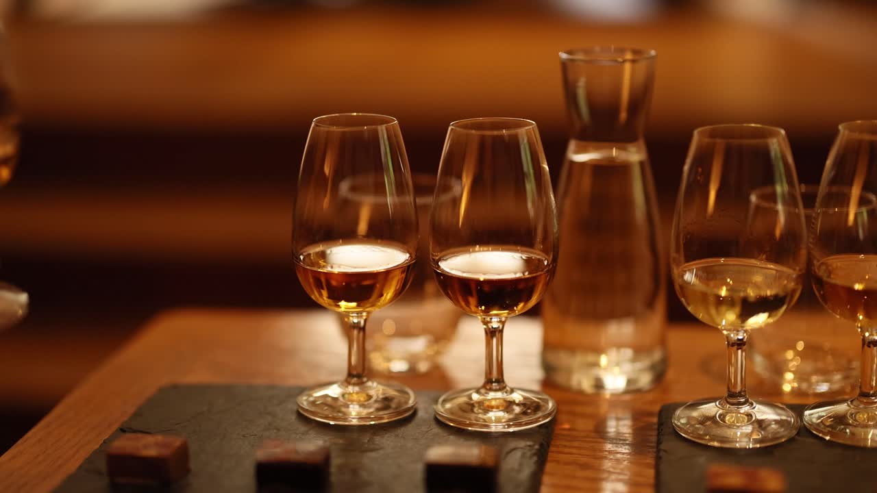 세트에서 위스키 컵을 손으로 선택하는 것