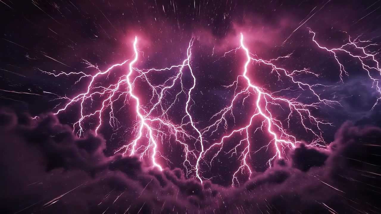 Intensi fulmini viola in nuvole scure e tempestose