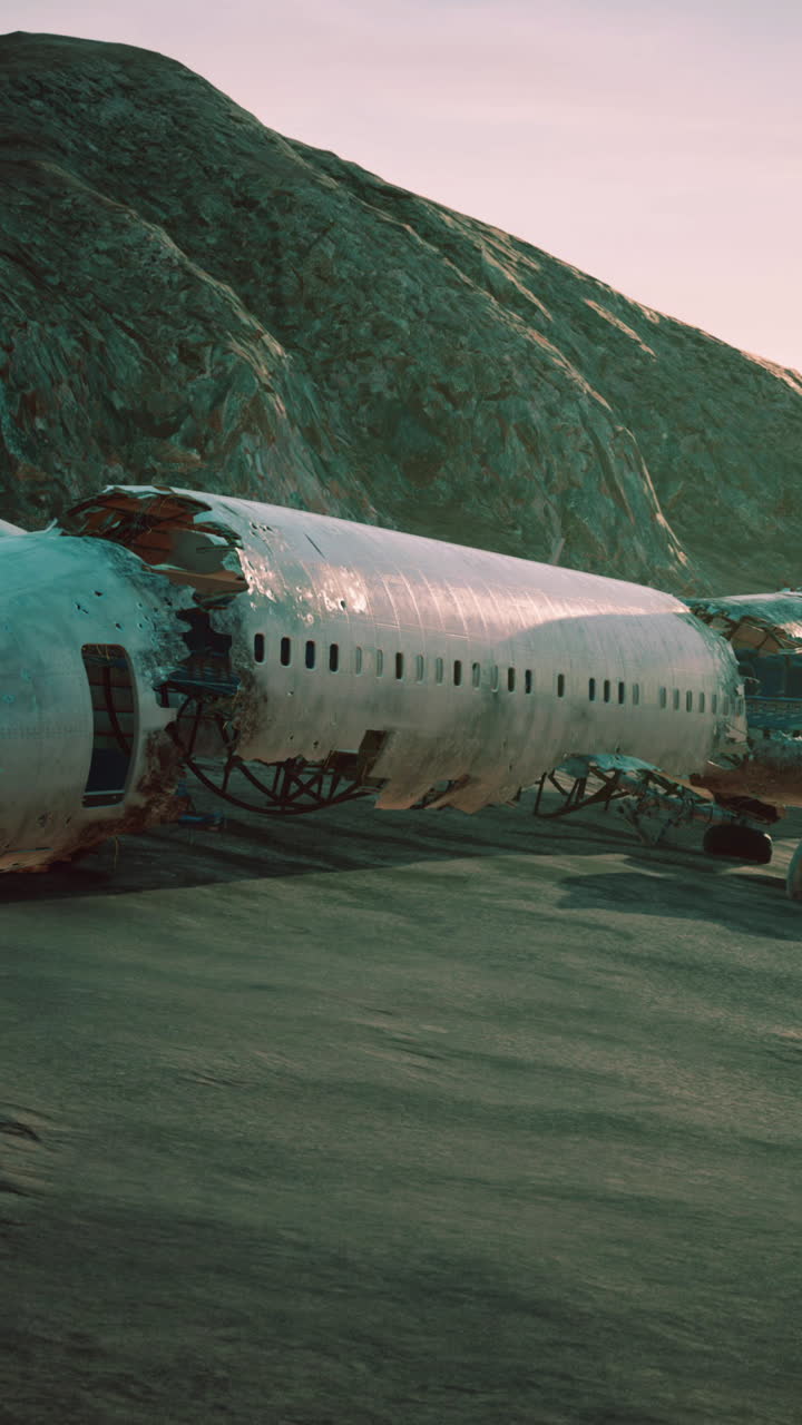 un avión naufragado en un paisaje desértico.