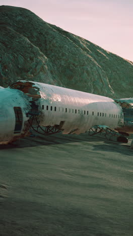 un avión naufragado en un paisaje desértico.