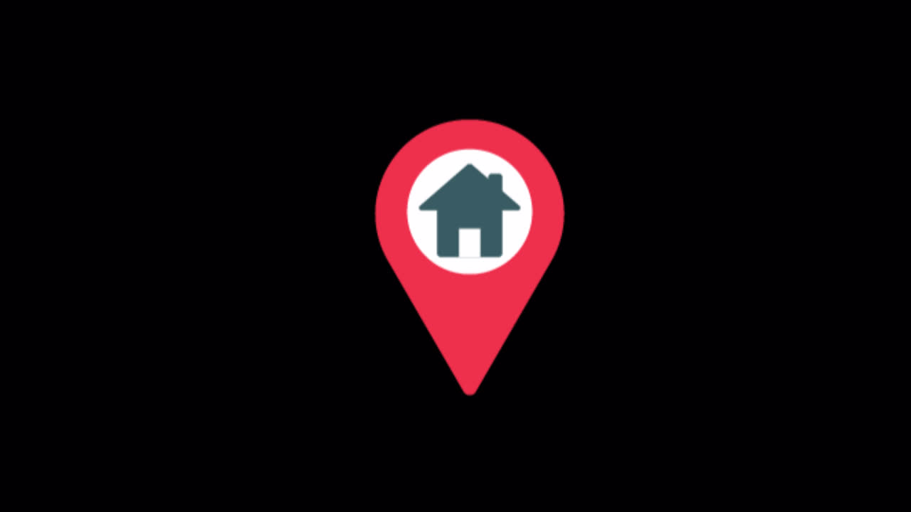Animated Map Pin with House Icon on Black Background