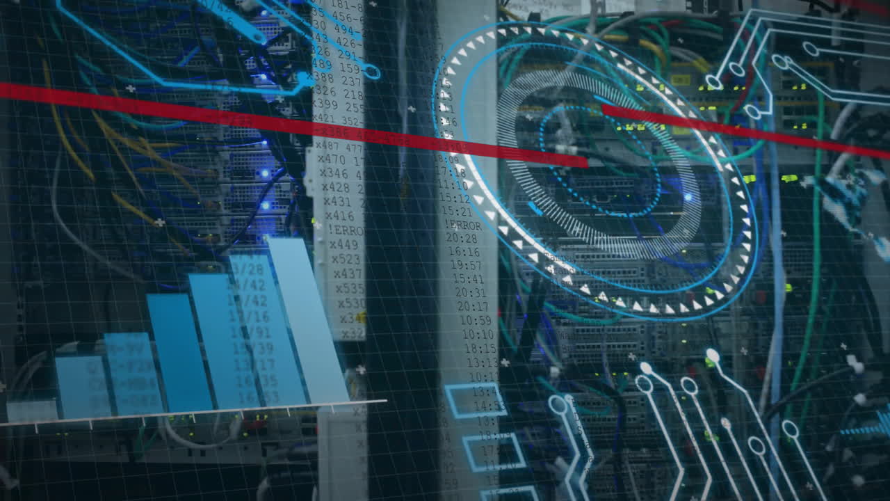 animación del procesamiento de datos en la sala de servidores