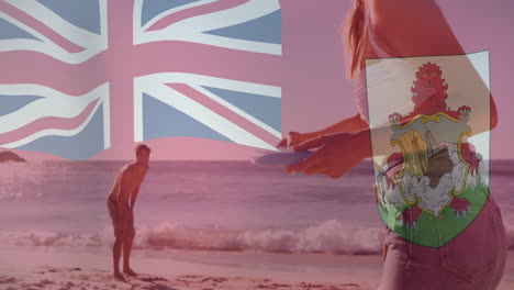 jugando al voleibol de playa, la gente disfrutando de un día soleado sobre la animación de la bandera de las bermudas