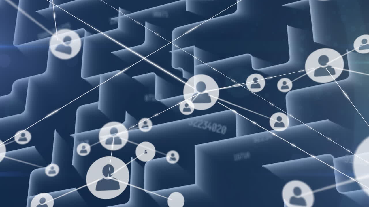 animación de redes de conexiones y procesamiento de datos sobre líneas blancas sobre fondo negro