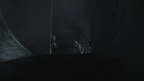 dark tunnel with soldiers