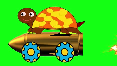 rocket turtle tied to rocket on chroma key