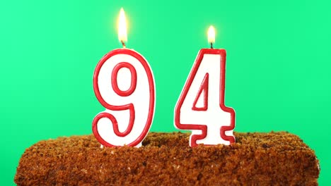 pastel con el número 94 vela encendida. llave de croma. pantalla verde. aislado