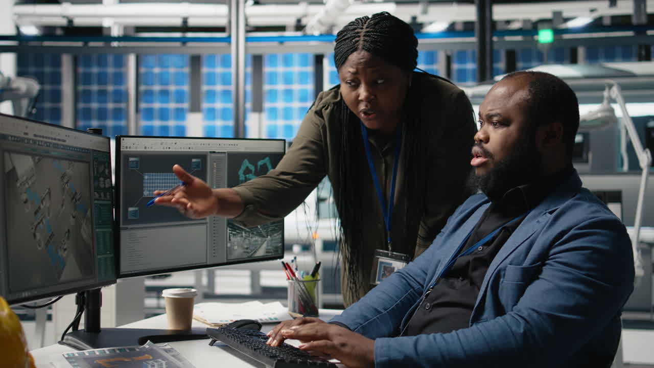 Engineering Team Discussing Solar Panel Design on CAD Software