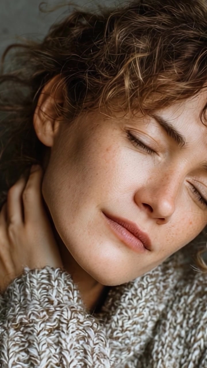 A Serene Moment of Reflection: Capturing the Tranquility and Natural Beauty of a Woman in a Cozy Sweater with Soft Lighting and Gentle Expression