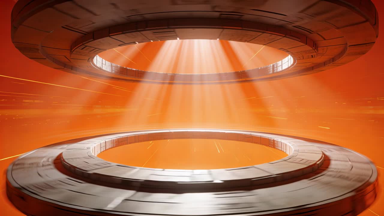 Vertikal video: Topring sænkes og justeres med nedre ring, oplyser vertikal stråle i orange hal.