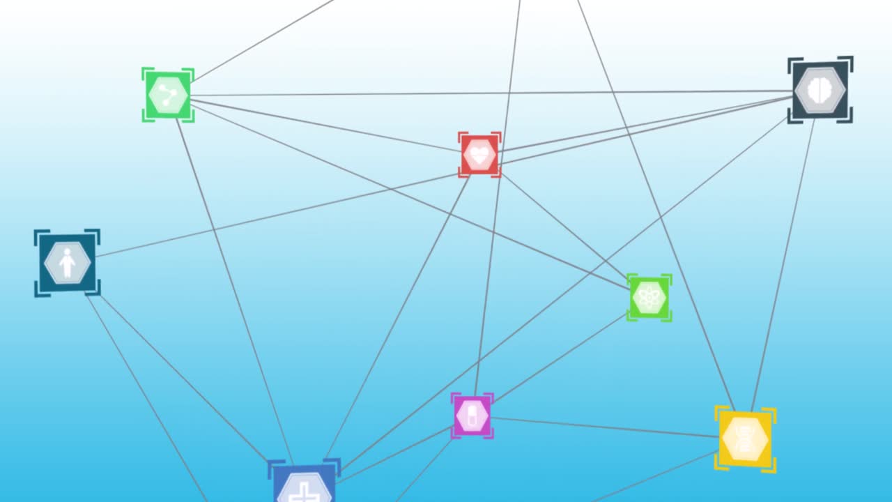 animación de iconos médicos sobre un fondo azul