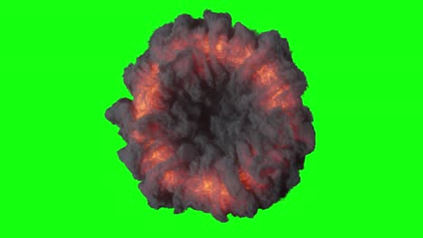 flames of fire emitting puffs of dark smoke on an isolated green screen. hell portal. seamless loop 3d render