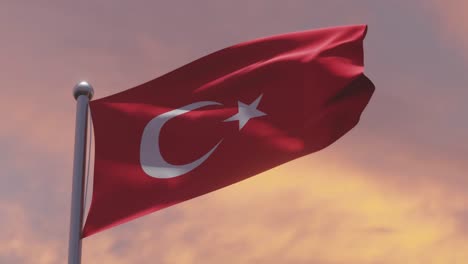 flag of turkey waving dramatically at sunset