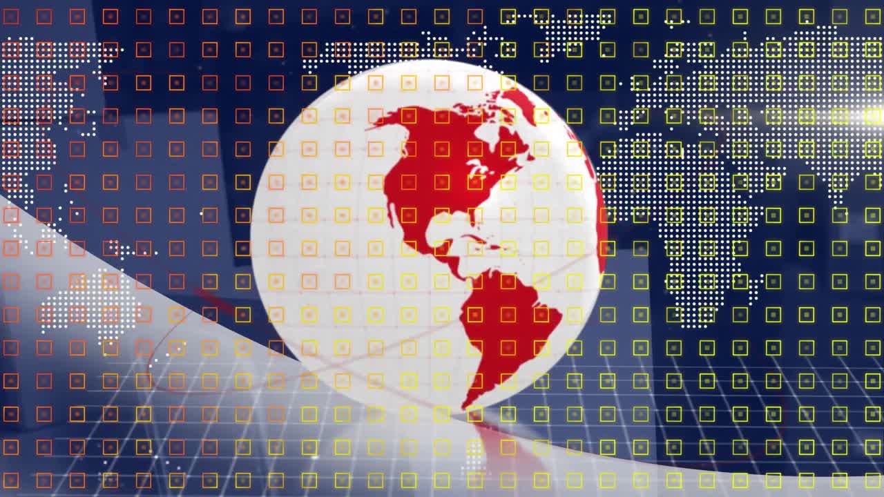 animación del globo y la interfaz digital con procesamiento de datos sobre el almacén