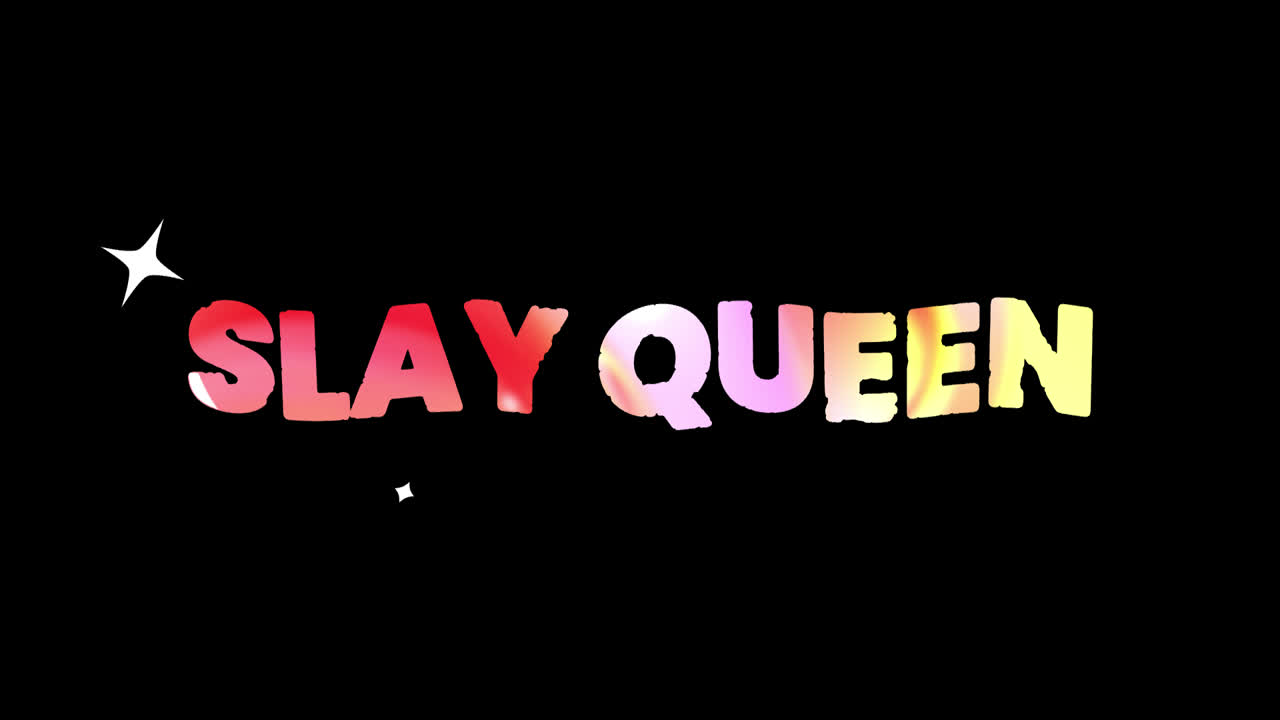 Testo animato Slay Queen con scintillii colorati su sfondo nero
