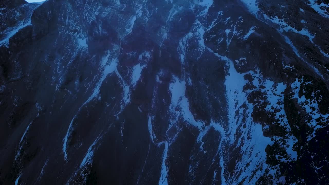 Cold and foggy Aerial of the beautiful alpine view pico de orizaba landscape and panoramic view of the Citlaltepetl volcano, Mexico