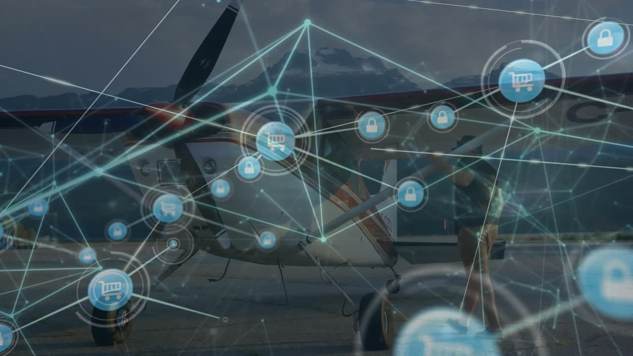 animación de la red de conexiones con iconos sobre el plano