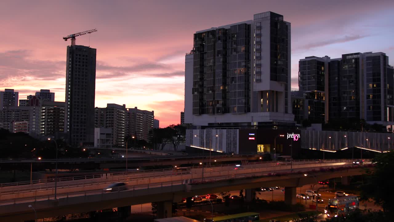 Burning sunset in the town of Bukit Panjang in Singapore, November 2018.