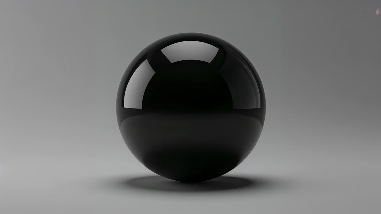 Sequence starting, black sphere settling toward studio floor, creating soft shadow and light glints