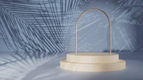 visualización mínima del podio azul para el fondo cosmético soporte de producto con ambiente de playa, renderización 3d, bucle de animación de ilustración 3d
