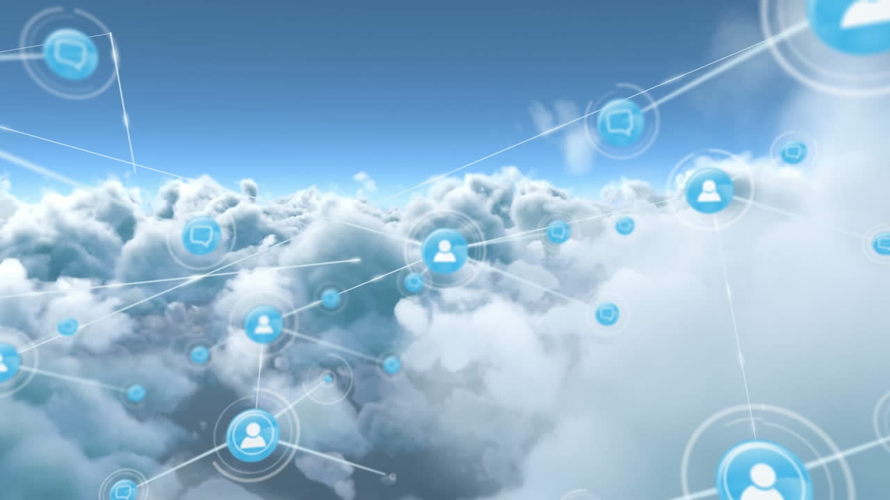 하늘 위의 아이콘으로 연결 네트워크의 애니메이션