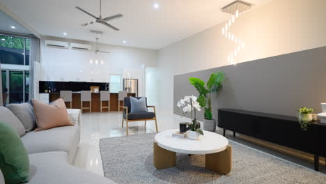 Rotating Reveal of Huge Modern Loungeroom To Dining Area