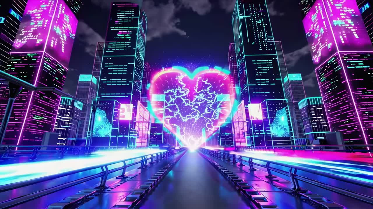Neon Cyberpunk City Heart Tunnel