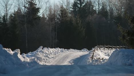 steady shot of snowy road in winter