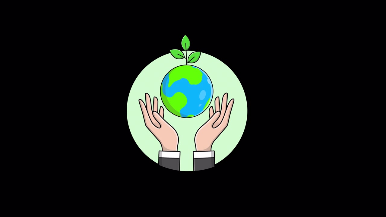 Illustrazione animata di mani che tengono e proteggono la Terra.