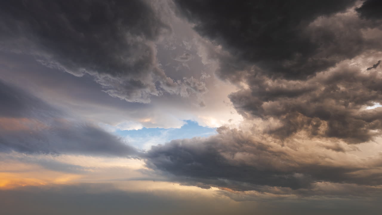 Overcast sky with heavy clouds moving in smooth continuous motion at sunset