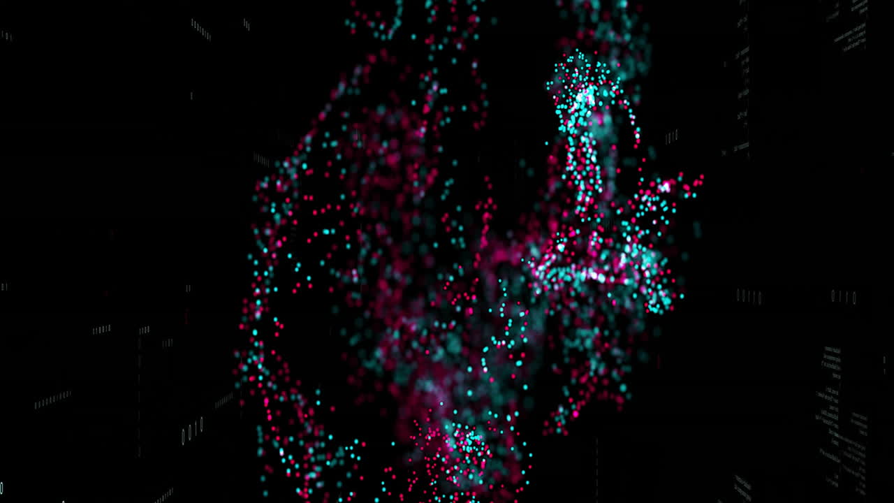 Animation of glowing mesh light spots moving over black background